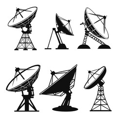 Set of Satellite Dish Silhouettes illustration
