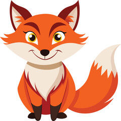 Cute Cartoon Fox Sitting with a Smiling Face and White Background