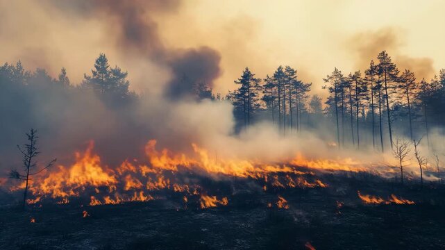 Wildfire burning forest during dry season