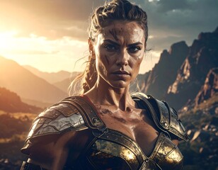 Obraz premium Warrior woman in golden armor