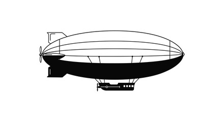Simple black and white illustration of a classic airship floating gracefully © Mstsalma