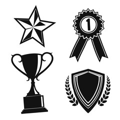 Silhouette Star Trophy Ribbon and Shield Icons award