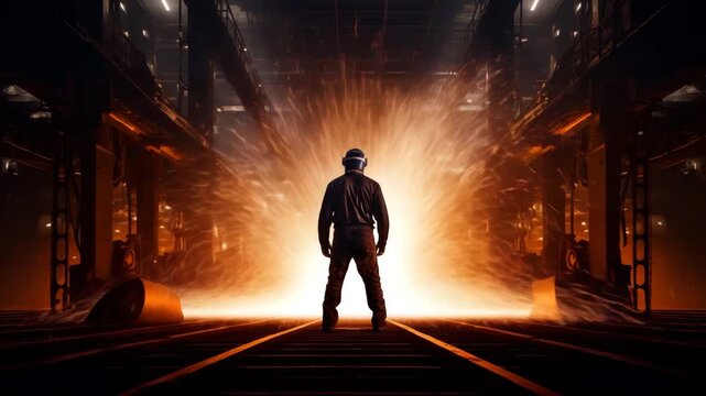 Industrial worker facing explosion scene