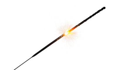Sparkler burning with bright light isolated on transparent background