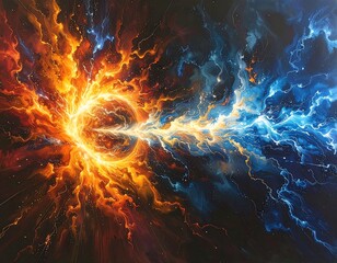Abstract painting of a fiery celestial event