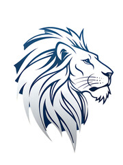 Majestic white lion head profile with flowing mane in a stylized graphic illustration isolated on transparent background