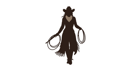 A silhouette of a cowgirl holding rope western lifestyle illustration