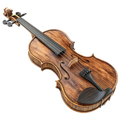 Realistic wooden violin with dark strings and black tailpiece isolated on a transparent background instrument