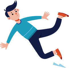 Cartoon man slipping on a banana peel and falling down unexpectedly