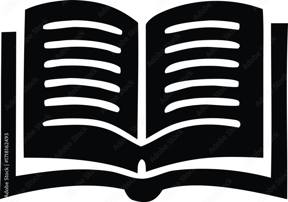Poster classic open book icon symbol for knowledge wisdom education and learning with pages and text lines