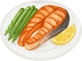 watercolor salmon steak