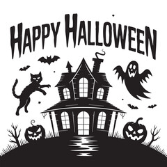Happy Halloween Black and White Silhouettes