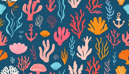 Naklejka premium Colorful underwater flora pattern