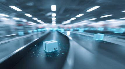 Digital data cube moving through a futuristic tunnel with glowing pathways and dynamic lighting