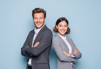Confident Business Team, Man and Woman Smiling