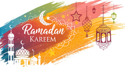 Ramadan Kareem Abstract Brush Stroke PNG, Transparent Background, Vibrant Artistic Islamic Greeting, Modern Decorative Digital Illustration