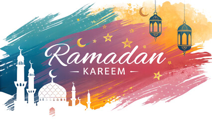 Ramadan Kareem Abstract Brush Stroke PNG, Transparent Background, Vibrant Artistic Islamic Greeting, Modern Decorative Digital Illustration