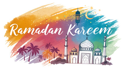 Ramadan Kareem Abstract Brush Stroke PNG, Transparent Background, Vibrant Artistic Islamic Greeting, Modern Decorative Digital Illustration