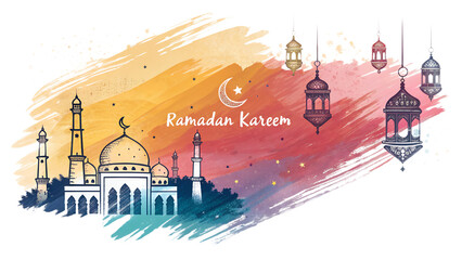 Ramadan Kareem Abstract Brush Stroke PNG, Transparent Background, Vibrant Artistic Islamic Greeting, Modern Decorative Digital Illustration