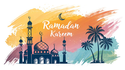 Ramadan Kareem Abstract Brush Stroke PNG, Transparent Background, Vibrant Artistic Islamic Greeting, Modern Decorative Digital Illustration