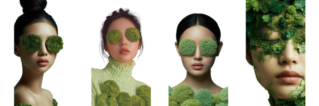 Set of a Creative portrait of women with green moss and nature concept isolated on Transparent background
 - Powered by Adobe