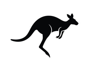 Fototapeta premium Simple black silhouette of a jumping kangaroo. Vector icon illustration of an Australian marsupial wildlife animal isolated on a white background
