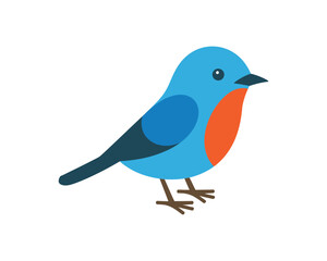 Obraz premium Cute blue bird with orange chest isolated on white background, cartoon illustration of a bird