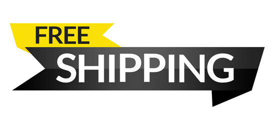 Modern free shipping banner illustration with bold text and minimal design on transparent background PNG