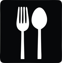 Iconic white fork and spoon symbol representing food dining restaurant cuisine meal service eating utensils cutlery diningware restaurant signage simple clean graphic design element