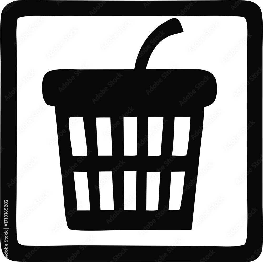 Poster simple black icon of a basket with handle indicating trash or recycling symbol for digital use and g