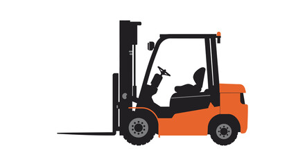 Simple illustration of a modern orange forklift truck with black details