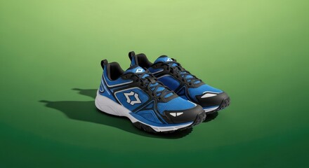 Stylish Blue and Black Athletic Shoes on a Gradient Green Background