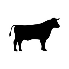 Black Silhouette of a Standing Bull Illustration on a White Background
