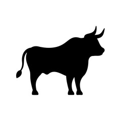 Silhouette of a powerful bull standing tall against a white backdrop