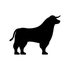 Silhouette of a strong bull standing on a white background, minimalist style