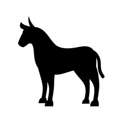 Stylized black silhouette of a bovine creature standing on a white background