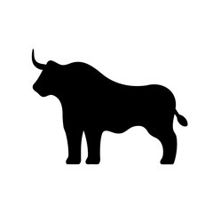 Silhouette of a powerful bull standing, isolated on a white background
