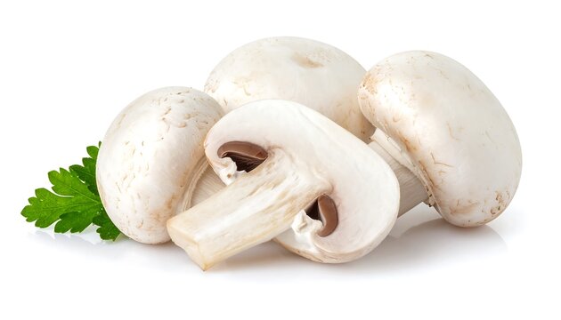 Fresh white button mushrooms with parsley