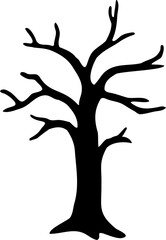 Spooky tree silhouette isolated.
scary tree.
Dead tree.
Black Dry tree.
Tree without leaves.
Transparent background, SVG file.