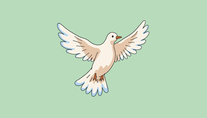 Obraz premium Dove flying with open wings on a soft green background, concept of Columbus Day, vector illustration, isolated 