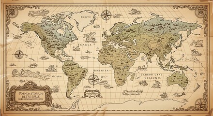 Fototapeta premium Vintage World Map Illustration.