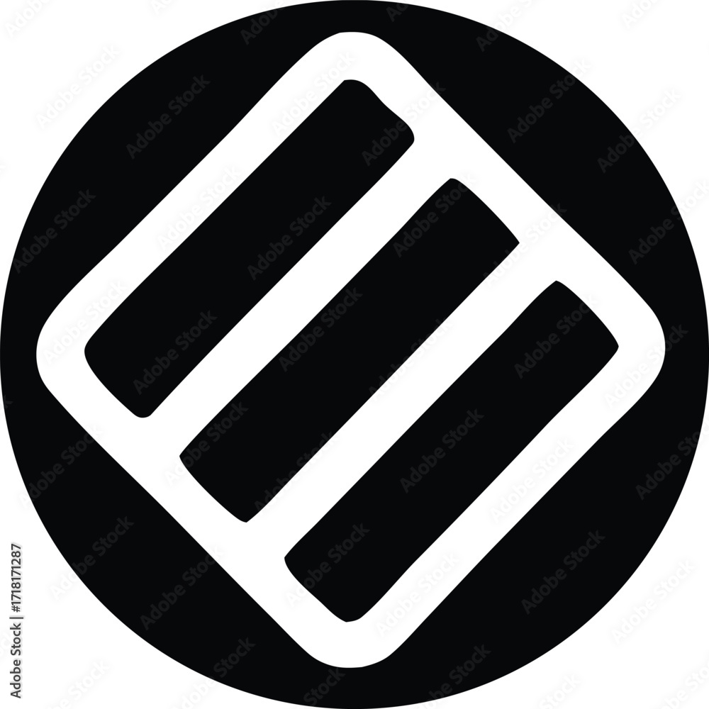 Poster abstract geometric symbol featuring three parallel lines within a rounded square inside a circle for