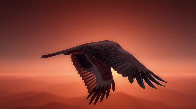 夕焼けの山々を飛ぶ猛禽類｜Raptor Flying Over Sunset Mountains