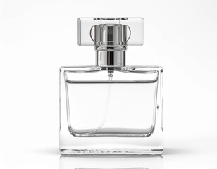 Isolated glass perfume bottle with intricate stopper on white background, crystal clarity