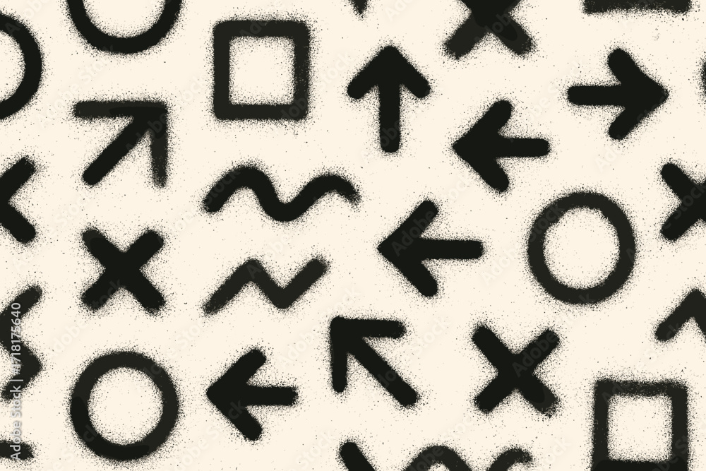 Poster Creative patterns of black symbols on a light background showcasing various geometric shapes and arrows