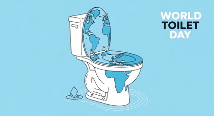 Raise awareness for World Toilet Day with this impactful illustration of a toilet with world map for sanitation campaigns and global health initiatives