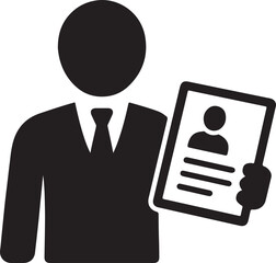 Obraz premium HR Recruiter Silhouette Holding Resume Document for Hiring and Modern Recruitment Office Job Vector