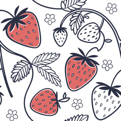 Strawberry and floral pattern for textile design