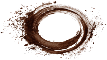 Brown coffee cup stain ring mark circular beverage spot messy spill textured round imprint rustic drink isolated on white background 