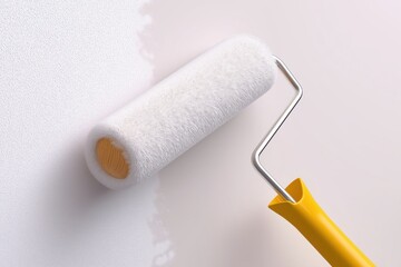 Obraz premium Fresh Paint Roller on White Wall Surface